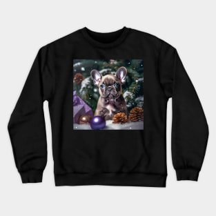 Frenchie puppy enjoys Christmas Crewneck Sweatshirt